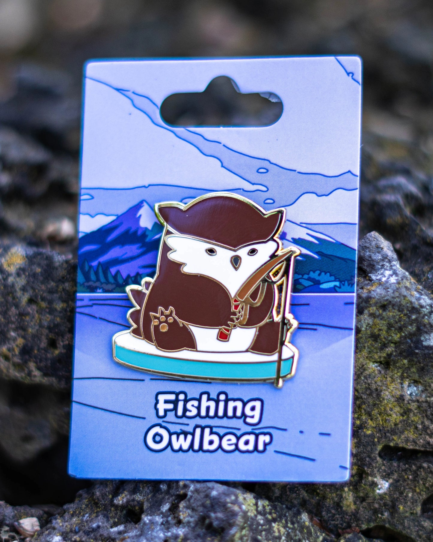 Fishing Owlbear Pin