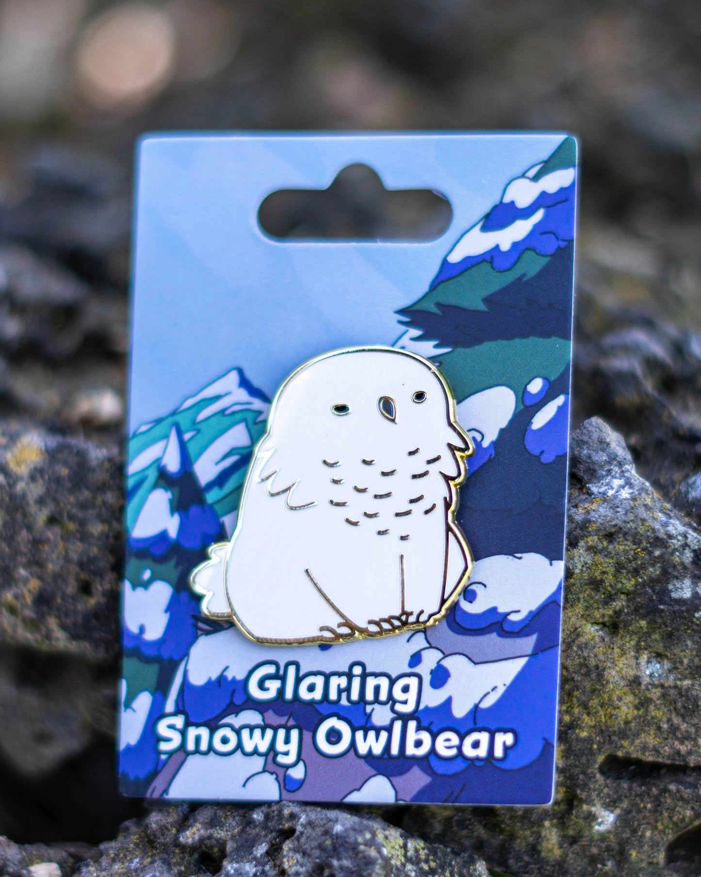 Glaring, Snowy Owlbear Pin